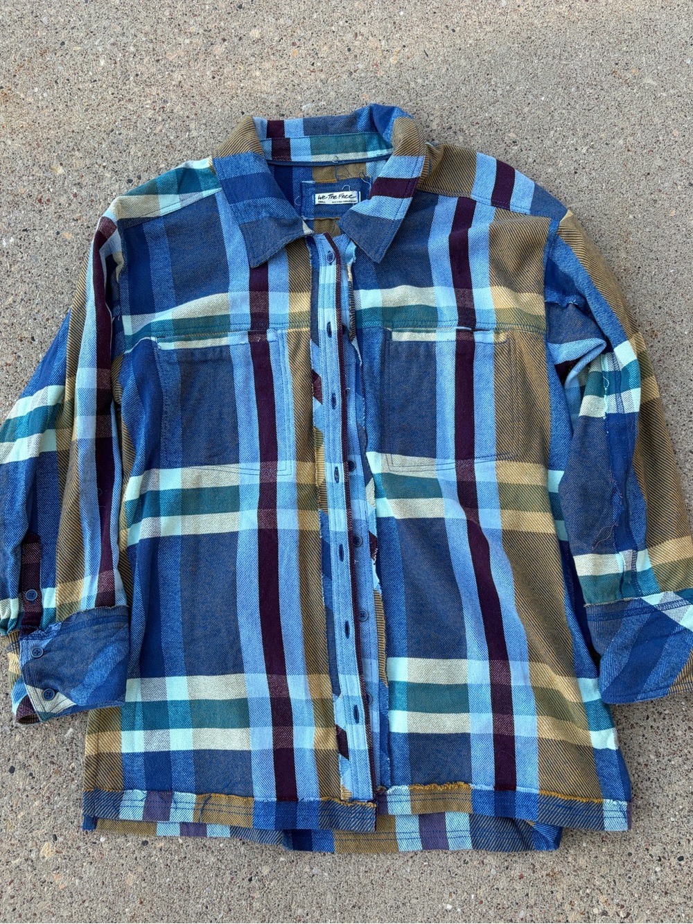 We the free so long summer free people plaid blue long sleeve button down NWOT